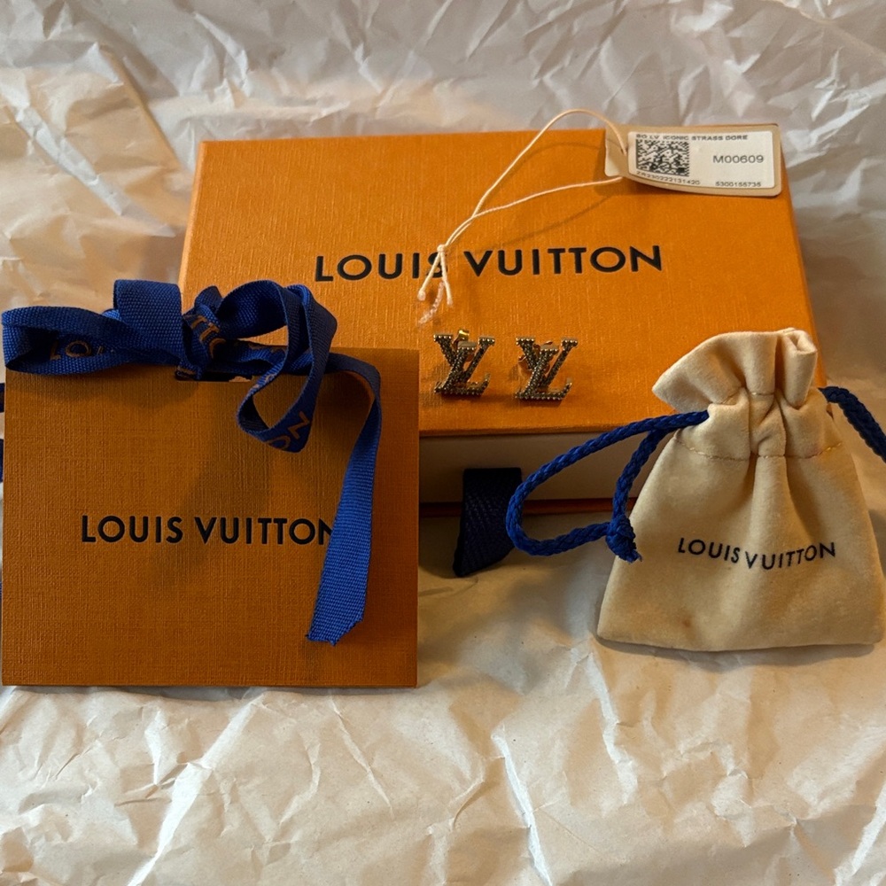 Louis Vuitton Gold and Silver Earrings with Box and Pouch